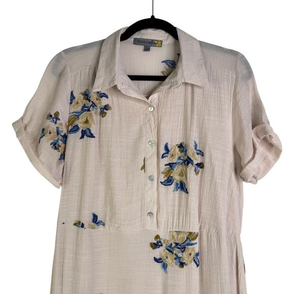 Figueroa & Flower Embroidered Tiered Midi Dress Flowy Floral Ruffle Large Tan L - Picture 4 of 15